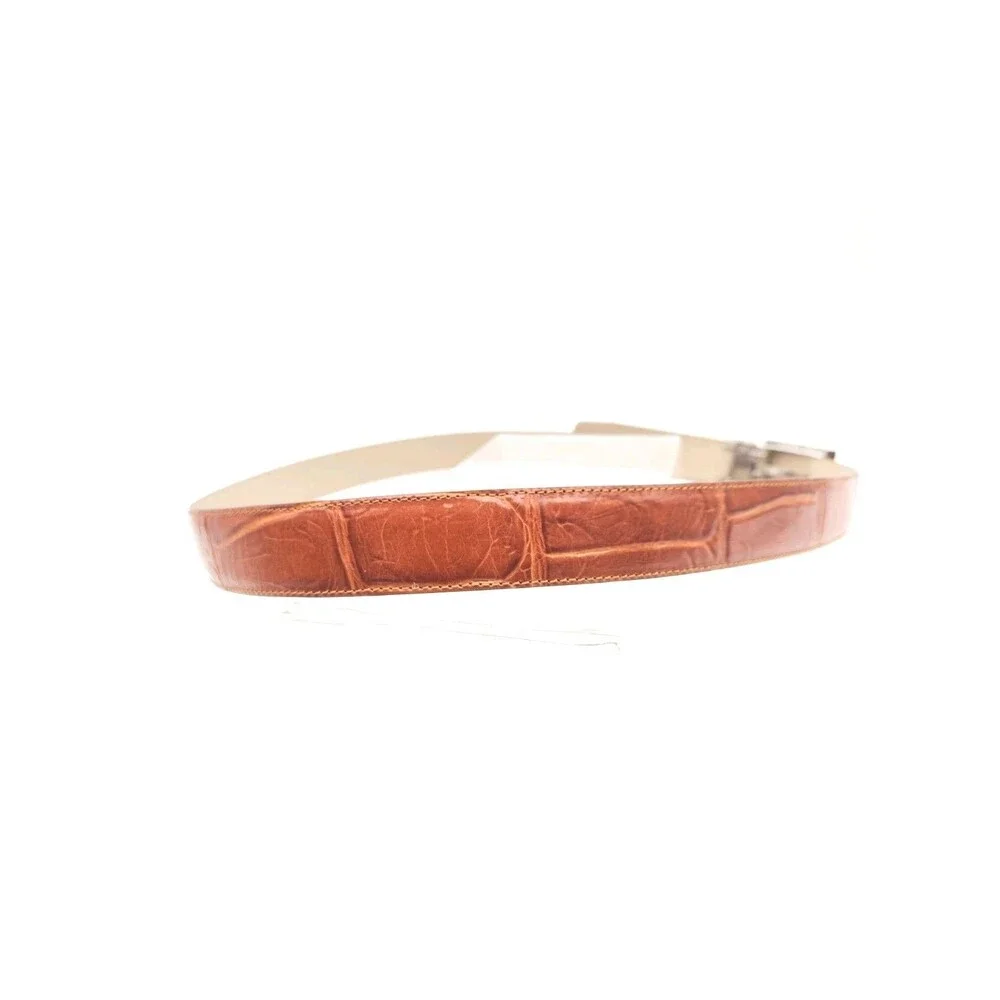Avanti Size 42 Leather Dress Belt Tan Cognac Croc Embossed Made In Italy